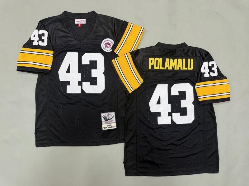 Men 2025 Pittsburgh Steelers #43 Polamalu black Throwback Limited NFL Jersey style 003